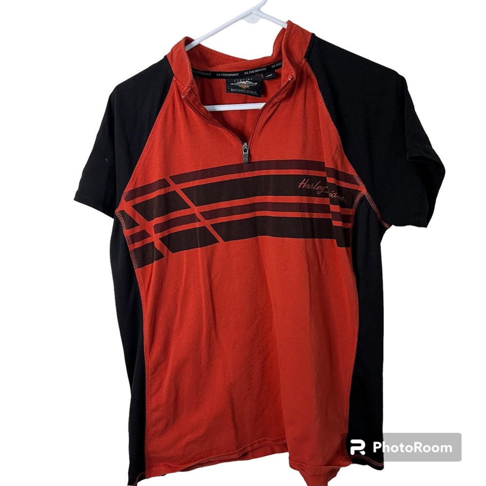 Harley Davidson Black & Orange Mock Neck Performance Short Sleeve Shirt Size XL